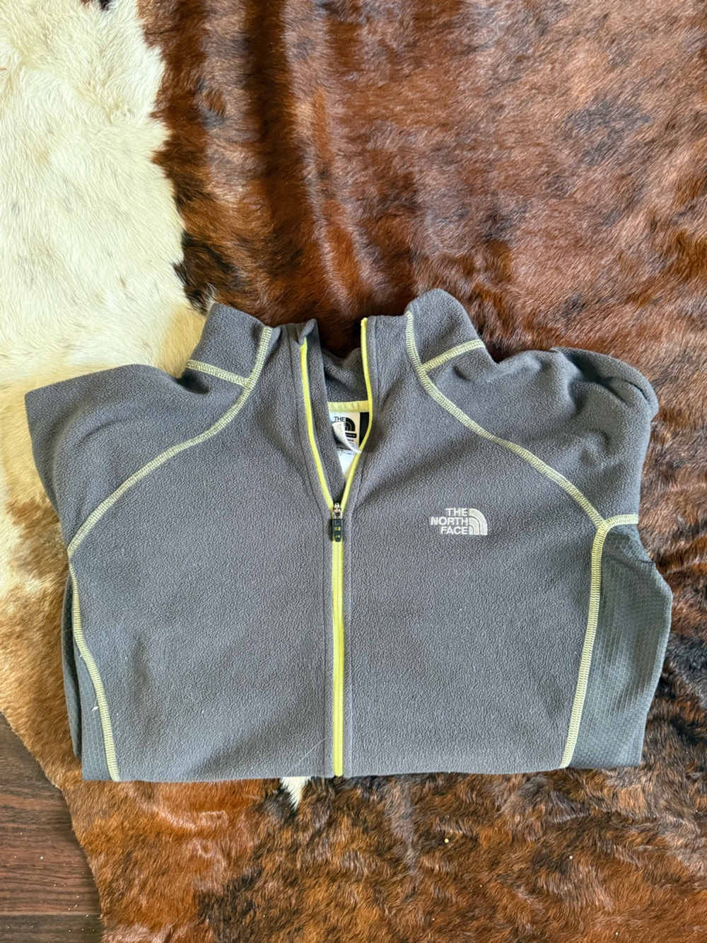 The North Face Gray Fleece Jacket with Yellow Trim